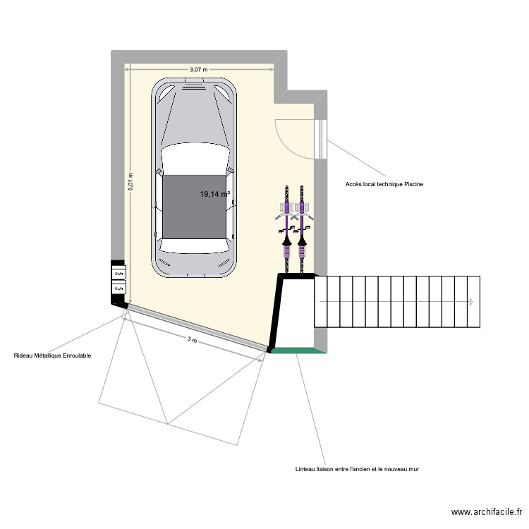 PARKING FERMETURE + ENTREE PORTILLON. Plan de 1 pièce et 19 m2