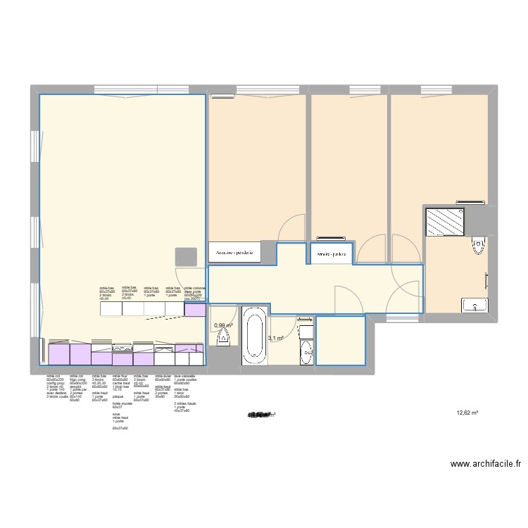plan amenagement cuisine appartement solange. Plan de 11 pièces et 91 m2