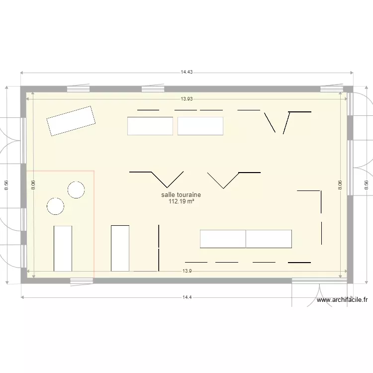 salle touraine 7. Plan de 1 Pièce et 112 m²