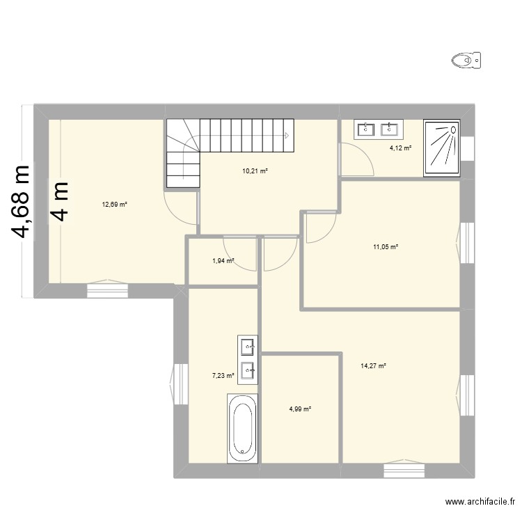 karil j2. Plan de 13 pièces et 135 m2