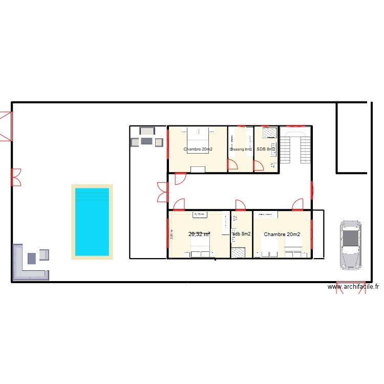 plan R+1. Plan de 6 pièces et 81 m2