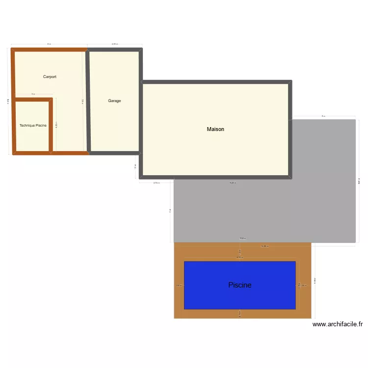 Vue du ciel maison + piscine. Plan de 4  et 251 m²