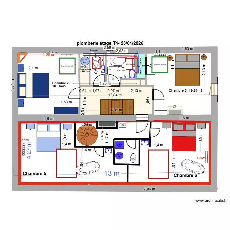 ETAGE T4 - CHAMBRES EST VERSION 2- 18 05 2026. Plan de 6 et 18 m² ETAGE T4 - CHAMBRES EST VERSION 2- 18 05 2026. Plan de 6 et 18 m²