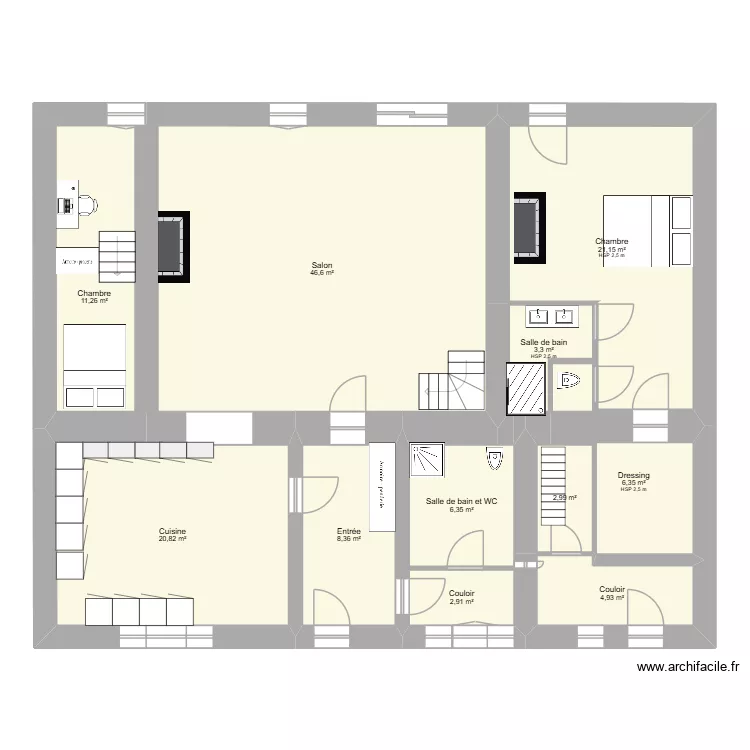 rdc maison. Plan de 11  et 135 m²