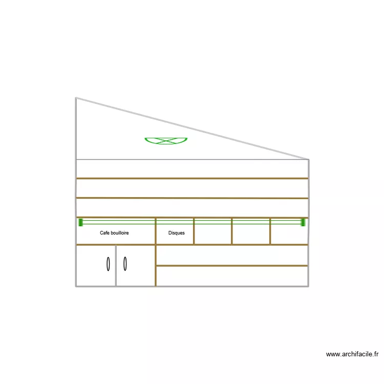 Mur cot&eacute; bureau avec porte. Plan de 8  et 6 m²