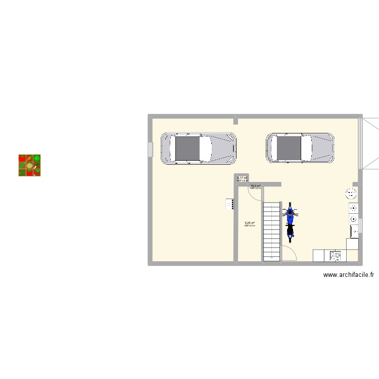 ss-sol (niv -1). Plan de 3 pièces et 84 m2