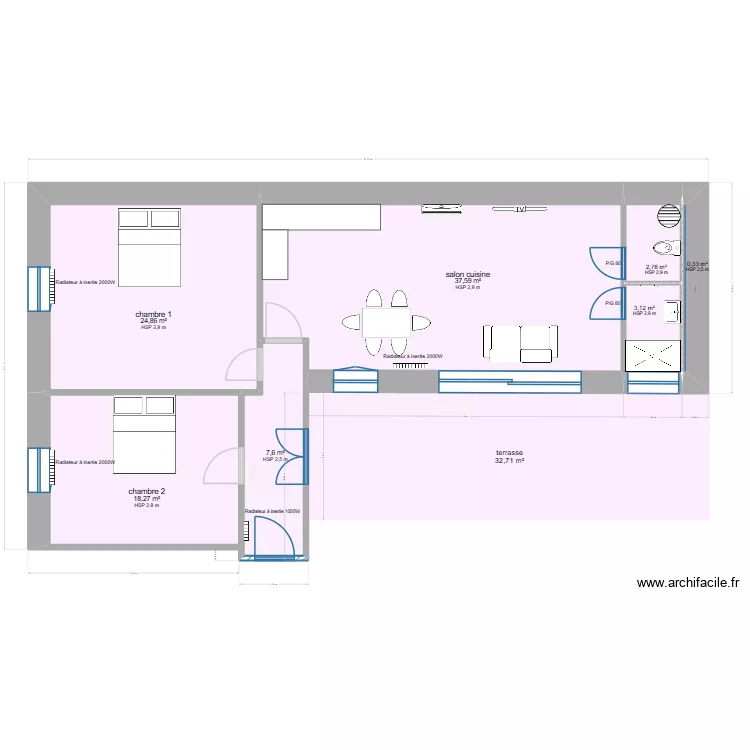 docter serre appartement 3 rose projet. Plan de 7 pièces et 95 m²
