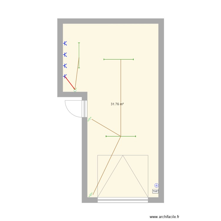 PAVION T. Plan de 1 pièce et 32 m2