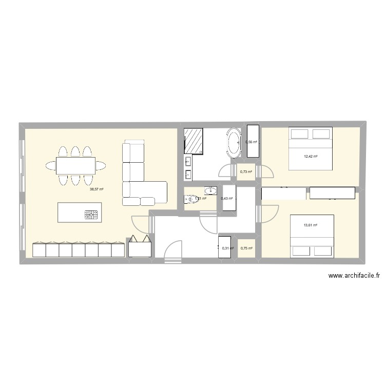 Renard brouillon. Plan de 9 pièces et 69 m2