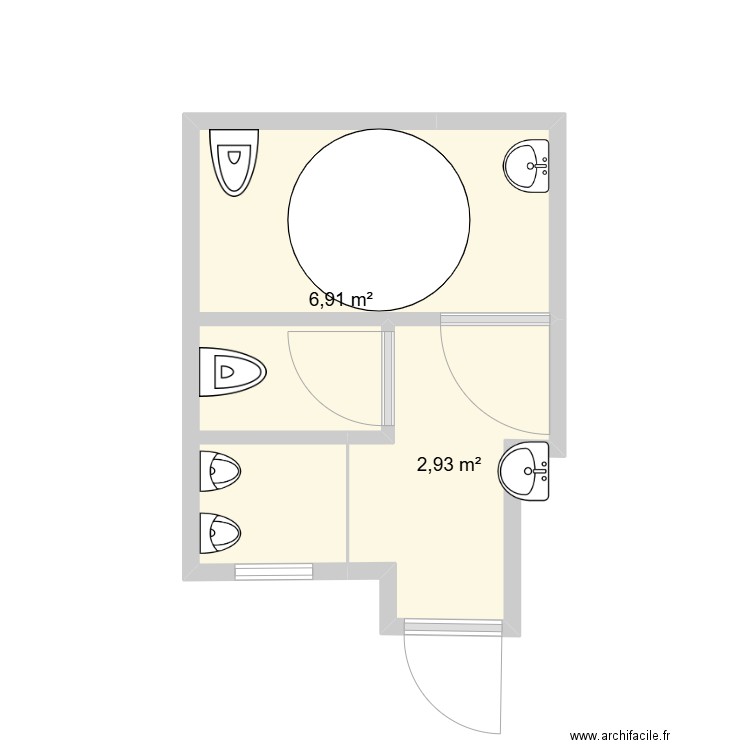 Sanitaires Bruyères. Plan de 2 pièces et 10 m2