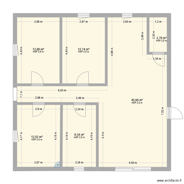 plain pied Freixianda. Plan de 6 pièces et 95 m2