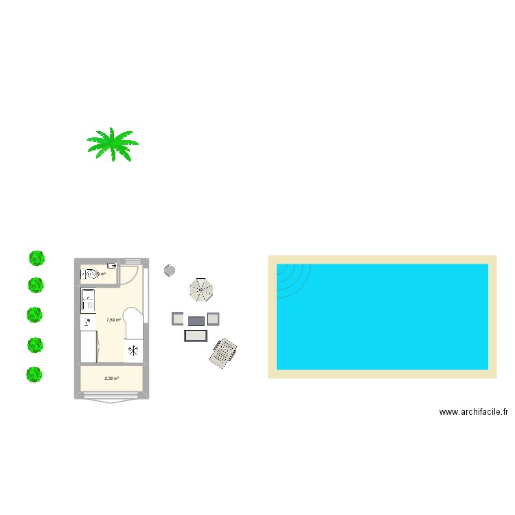 pool house Eric. Plan de 3 pièces et 32 m2