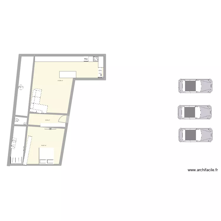 garage. Plan de 3  et 68 m²