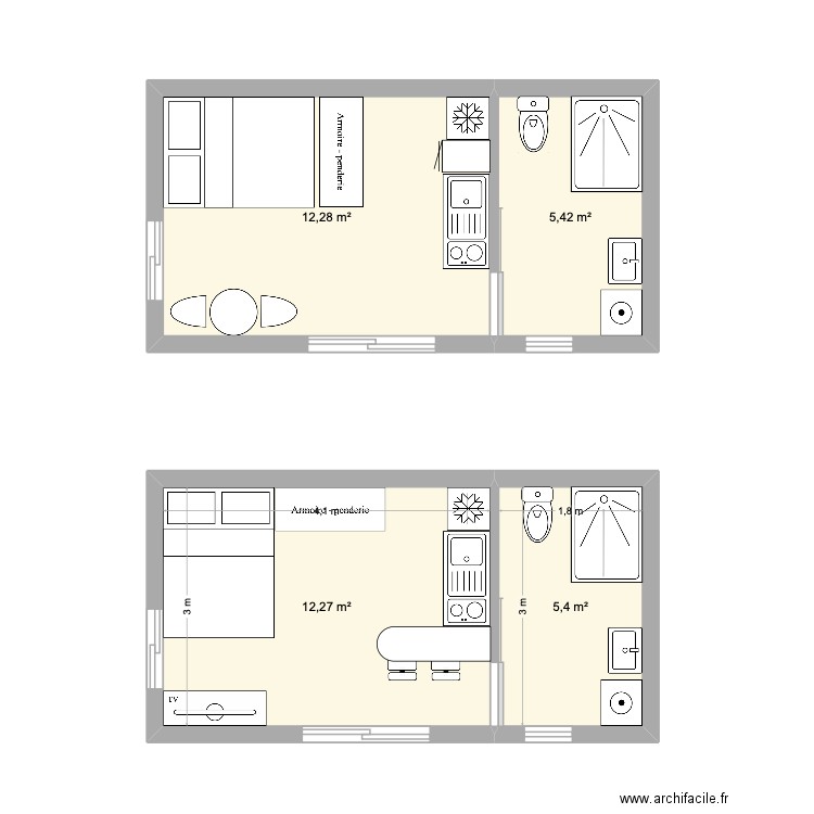 Modulaire 2 plan. Plan de 4 pièces et 35 m2