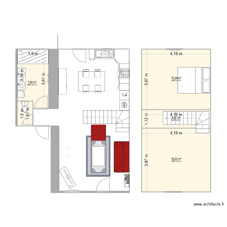 PROJET A. Plan de 4 pièces et 44 m2