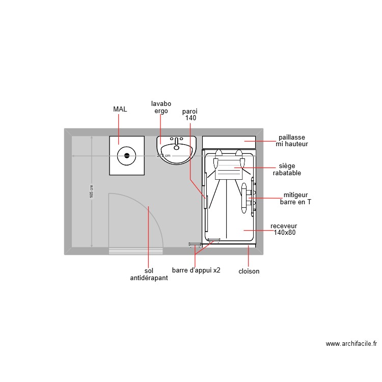 KERBOUA. Plan de 1 pièce et 4 m2
