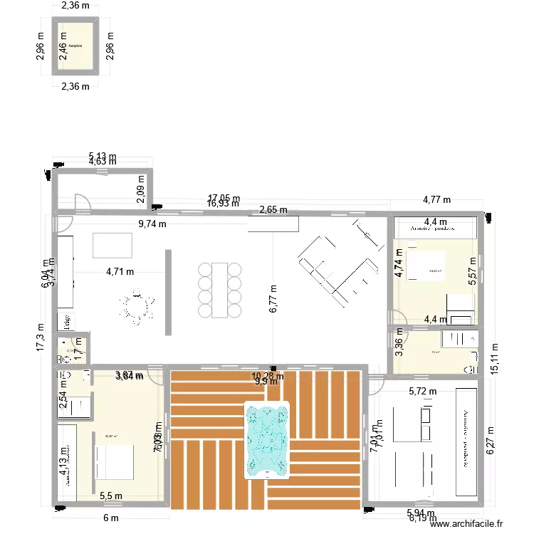 Maison en U, El Cachones. Plan de 6  et 190 m²