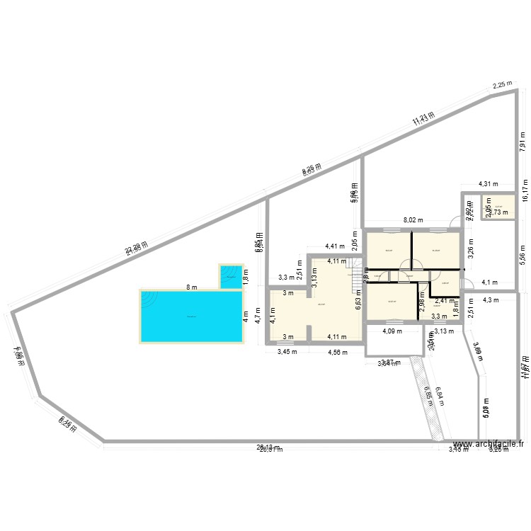 babase. Plan de 9 pièces et 96 m2