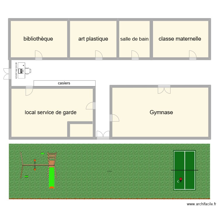 service de garde. Plan de 6 pièces et 202 m2