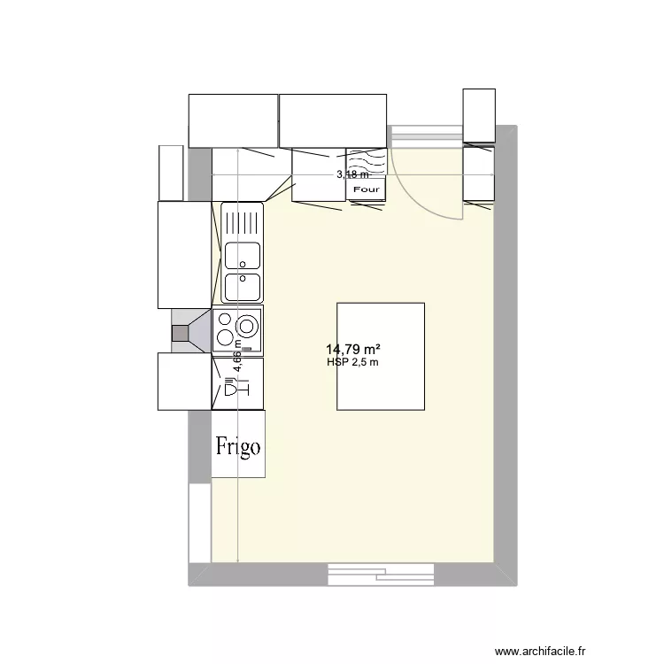 cuisine. Plan de 1  et 15 m²