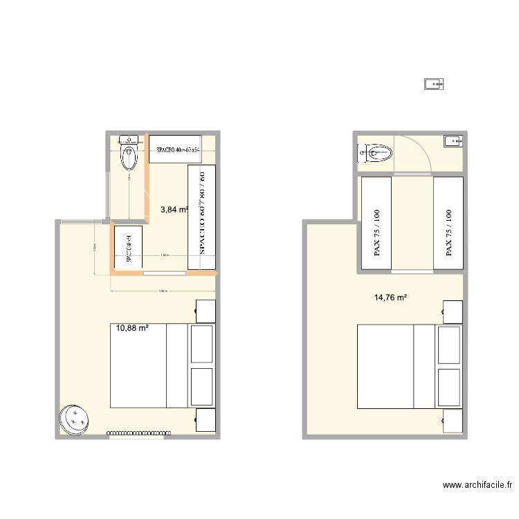 Dresing. Plan de 3 pièces et 29 m2