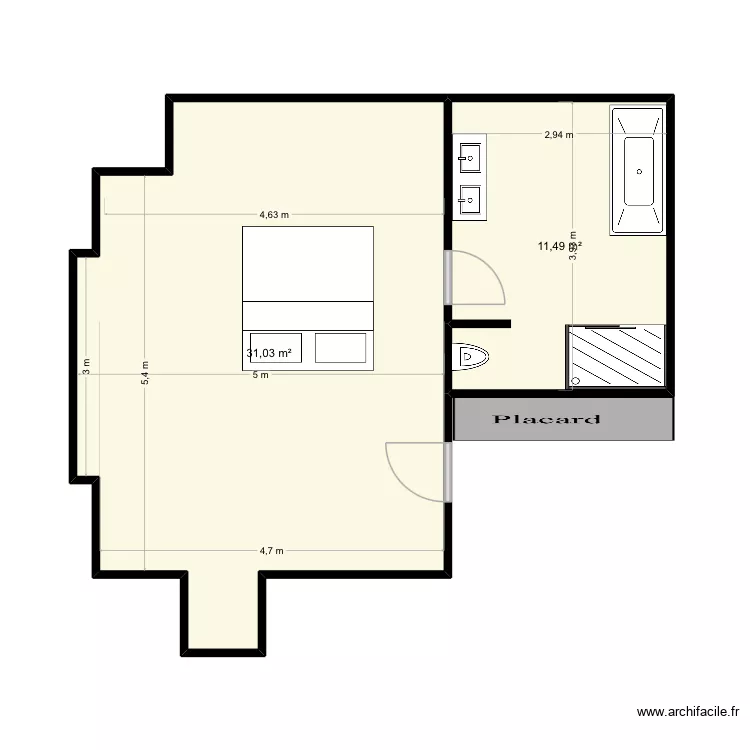 Chambre des maitres. Plan de 2 et 43 m² Chambre des maitres. Plan de 2 et 43 m²