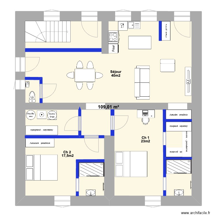 Apt RDC Hugues v1. Plan de 1 pièce et 109 m2