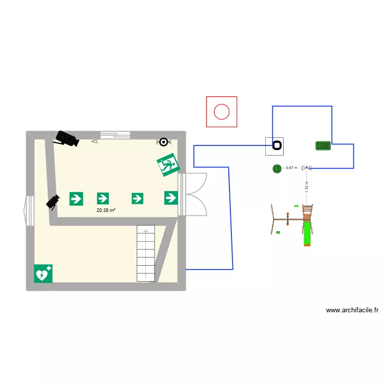 maison carre. Plan de 1  et 20 m²