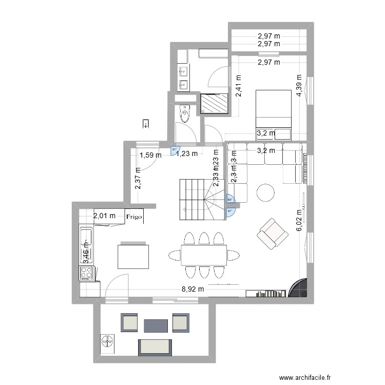Scénario 1. Plan de 1 pièce et 61 m2