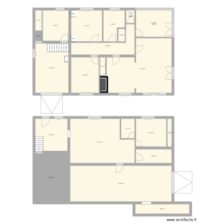 Maison Mermoz. Plan de 22 pièces et 267 m2