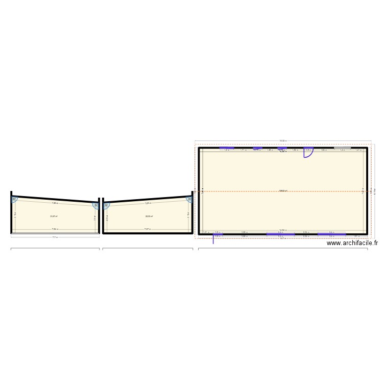 façades. Plan de 3 pièces et 152 m2