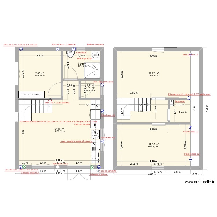 l'embuscade. Plan de 7 pièces et 64 m2