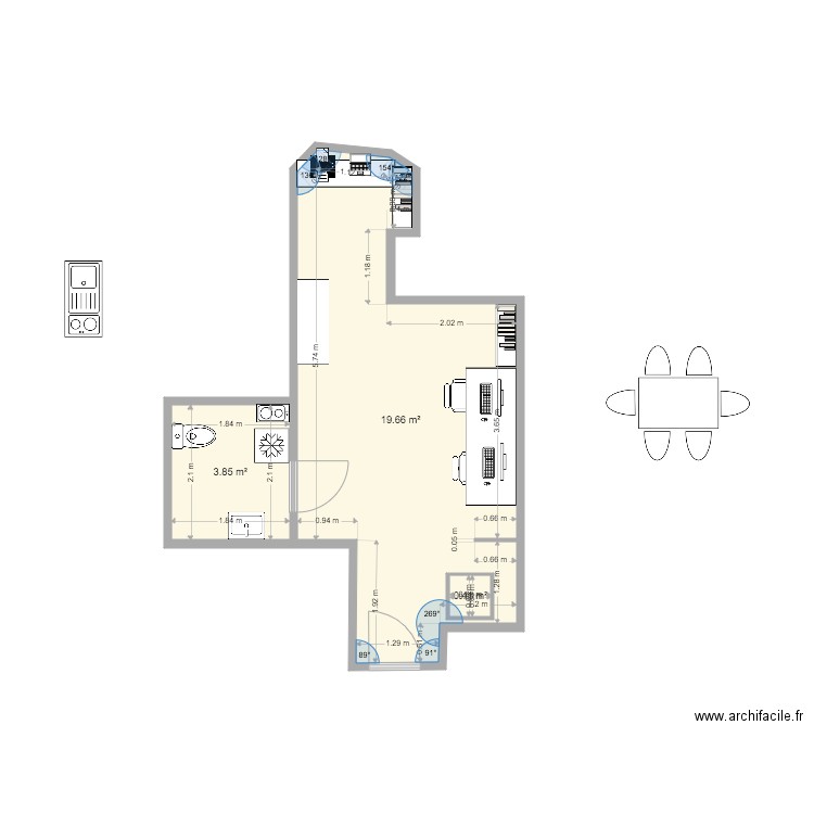 atelier 19eme MEUBLE2. Plan de 3 pièces et 24 m2