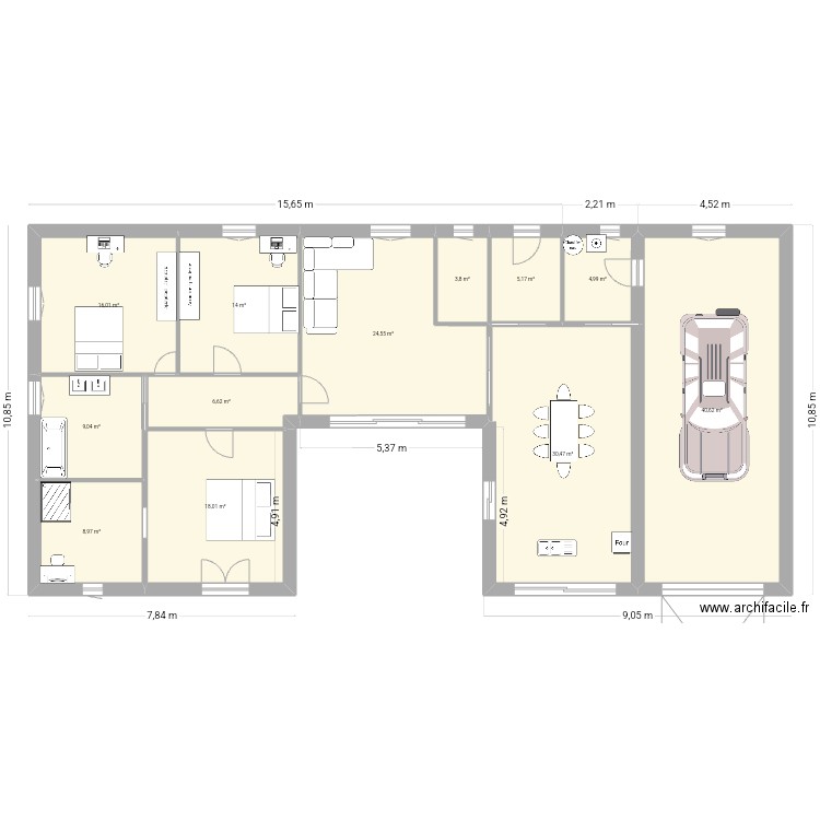 Maison plain pied 2 os 3. Plan de 12 pièces et 182 m2