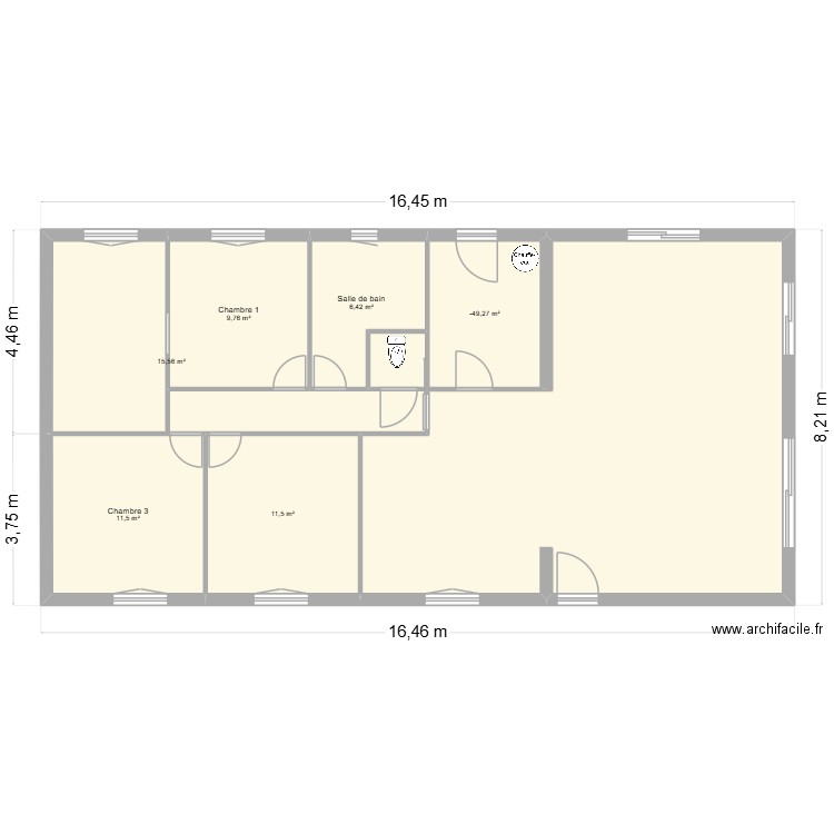 Maison EUP. Plan de 6 pièces et 63 m2