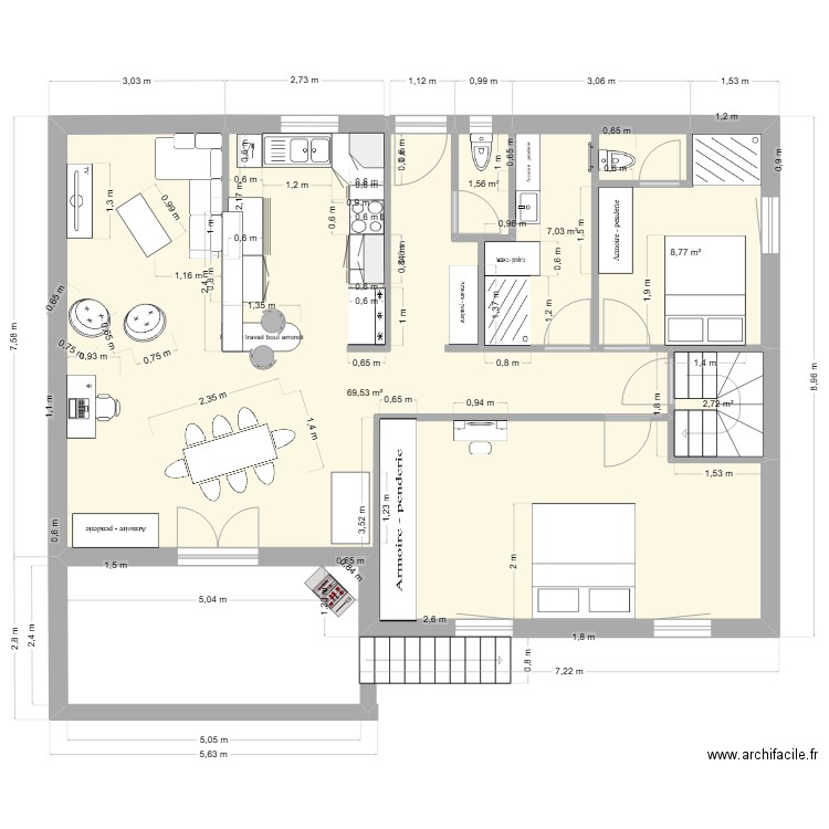 Camaju_002. Plan de 5 pièces et 90 m2