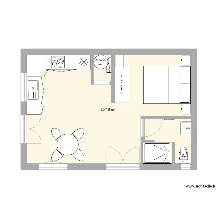 studio 1. Plan de 1 pièce et 30 m2