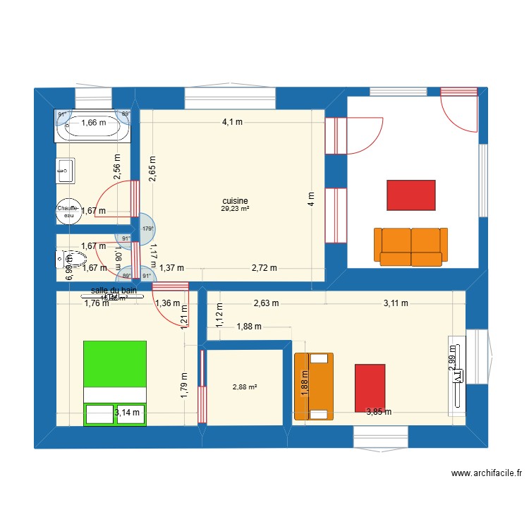 plan3. Plan de 3 pièces et 48 m2
