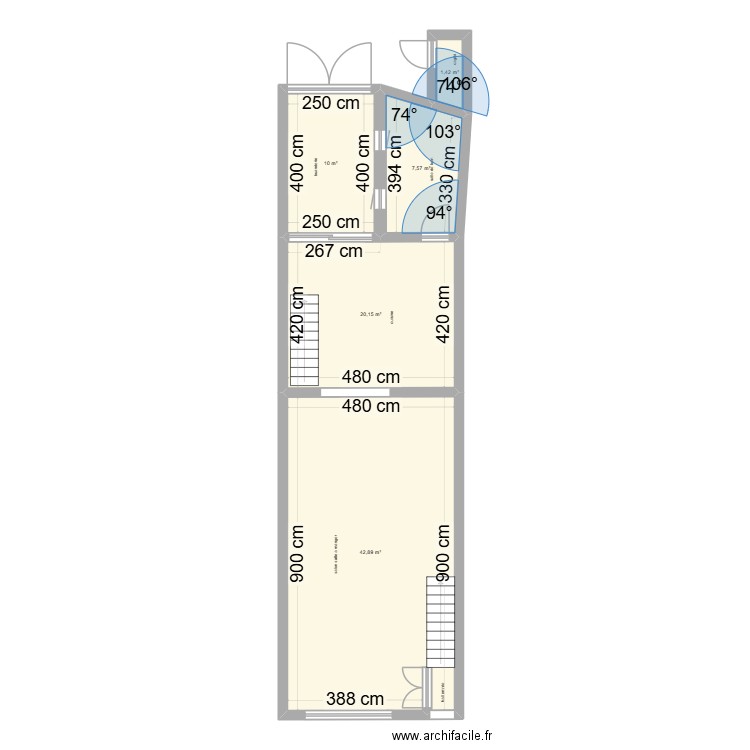 COUPE ACTUELLE. Plan de 5 pièces et 82 m2