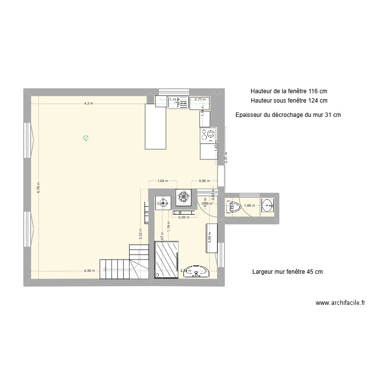 13 sept sdb cuisine option1. Plan de 3 pièces et 46 m2