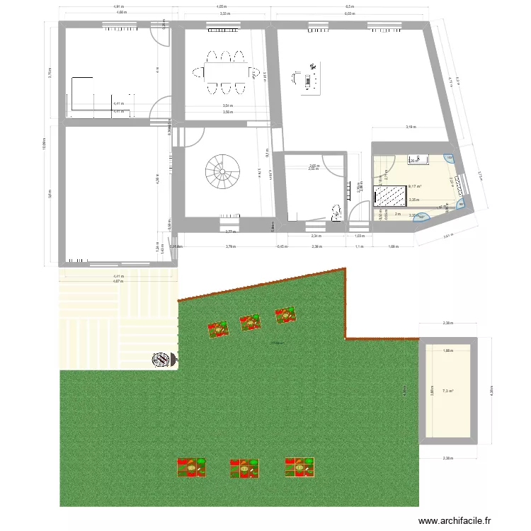 beverly premier jet avec radiateurs. Plan de 2 pièces et 16 m²