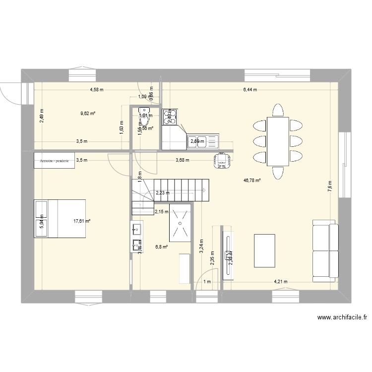Maison etage RDC. Plan de 5 pièces et 82 m2