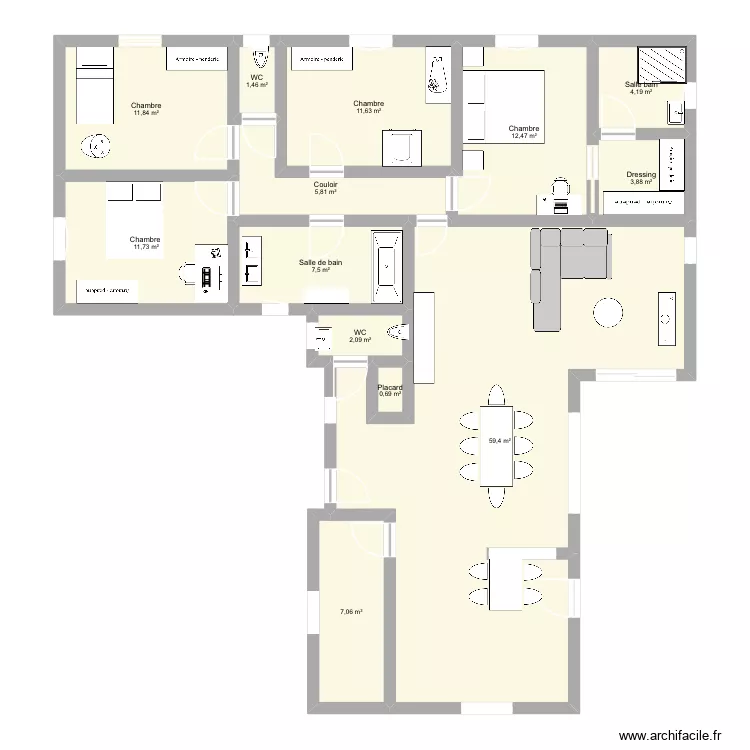 Maison. Plan de 13  et 140 m²