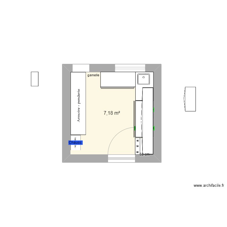 buanderie v4. Plan de 1 pièce et 7 m2