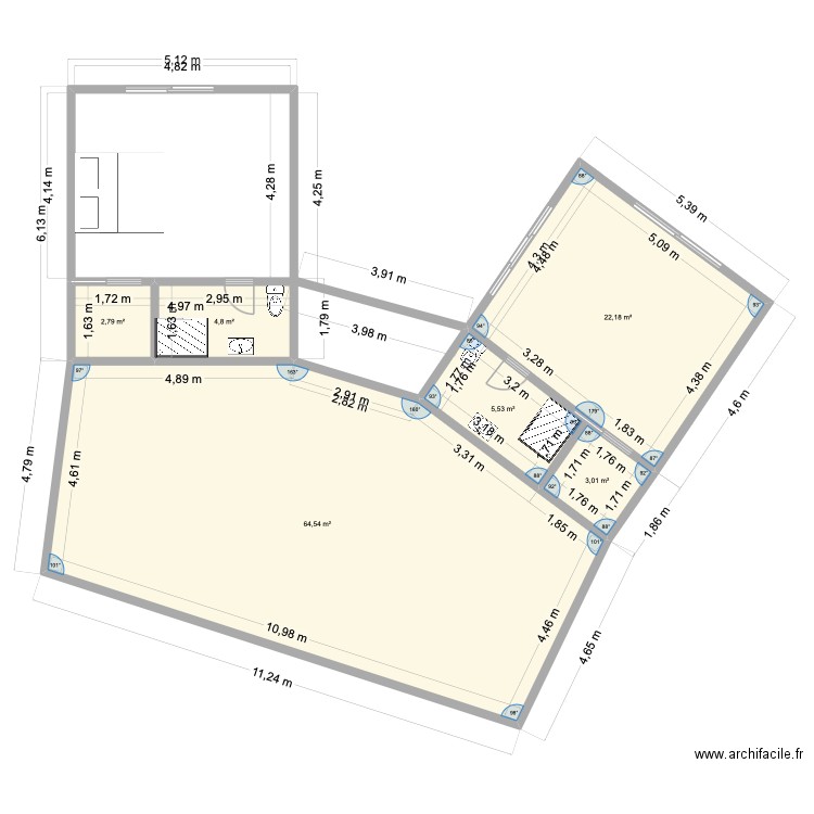 croissant 2. Plan de 6 pièces et 103 m2