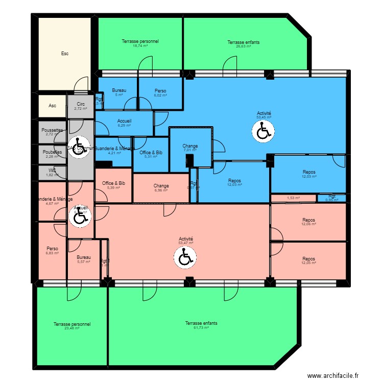 92I11G projet. Plan de 34 pièces et 396 m2