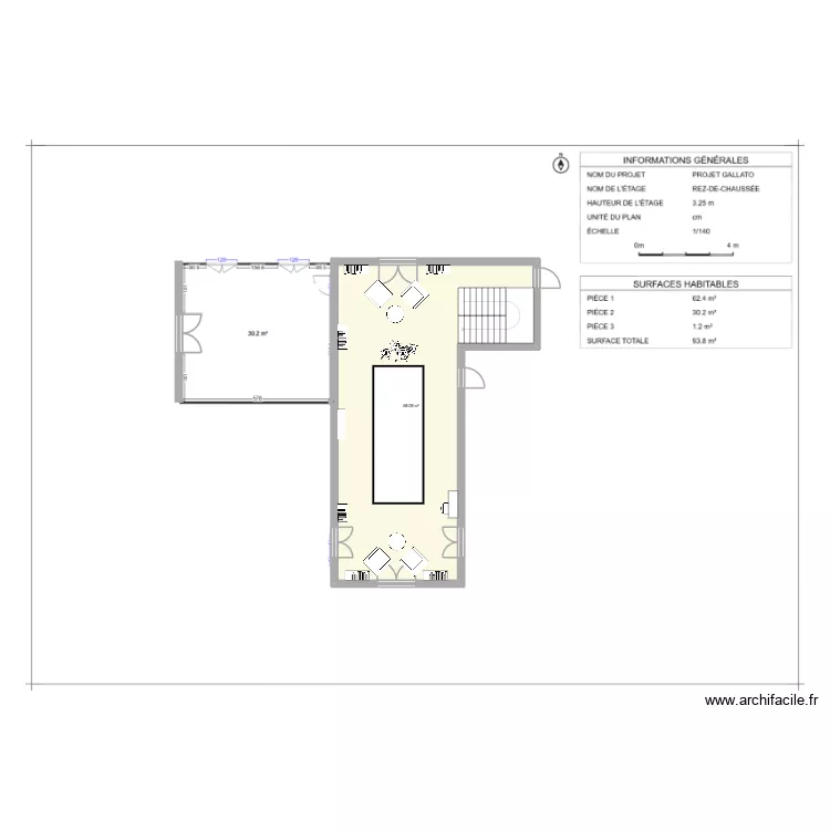 projet gallego etg. Plan de 3 pièces et 143 m²