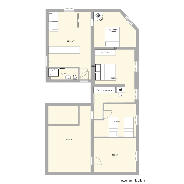 appartement. Plan de 9 pièces et 109 m2
