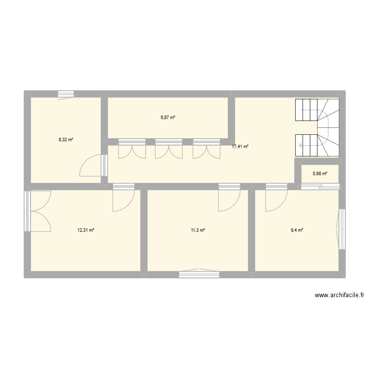 ETAGE 1. Plan de 7 pièces et 67 m2