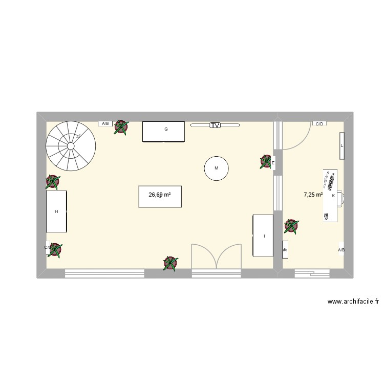 ADOC. Plan de 2 pièces et 34 m2
